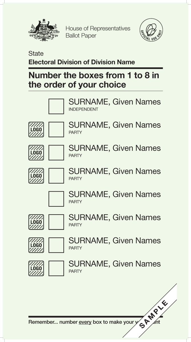 Sample ballot paper