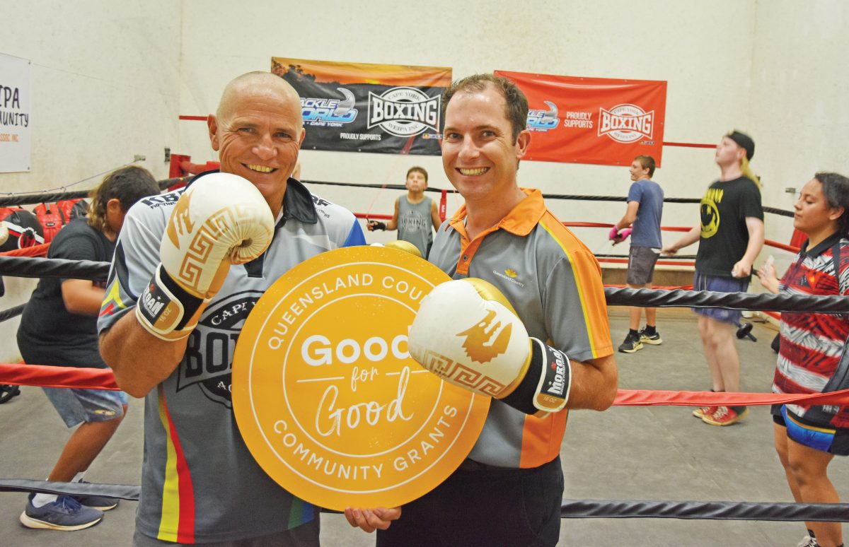 Cape York Boxing Club’s Scott Wallace with Queensland Country Bank’s Weipa branch manager Luke O’Day.