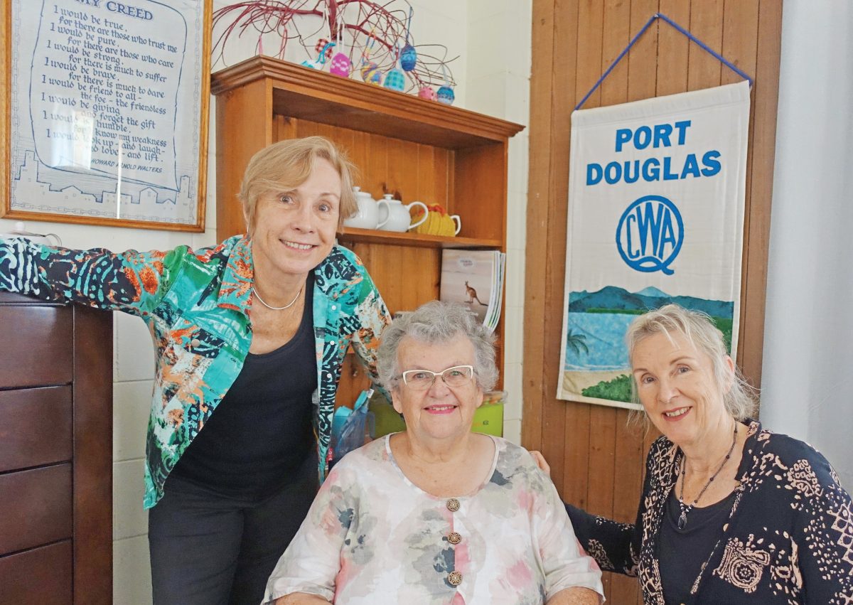 Playwright Angela Murphy with Rita Merrick from Port Douglas CWA, who was interviewed for More Than Tea and Scones, and actor Sarah Speller. The production is coming to Cooktown on June 3.