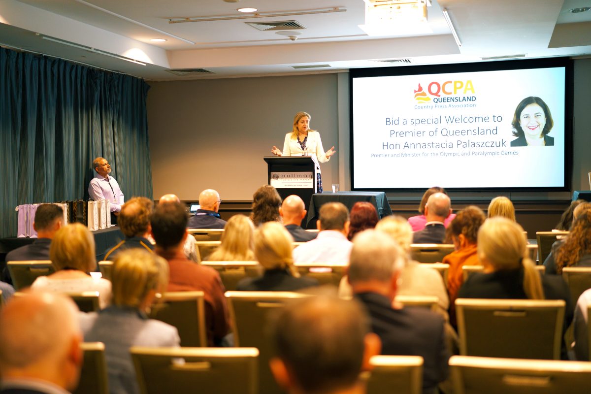 Premier Annastacia Palaszczuk opens the Queensland Country Press Association conference in Brisbane. Sitting on the left is Carl Portella, the editor of The Express in Mareeba and QCPA president. Cape York Weekly is also a member.