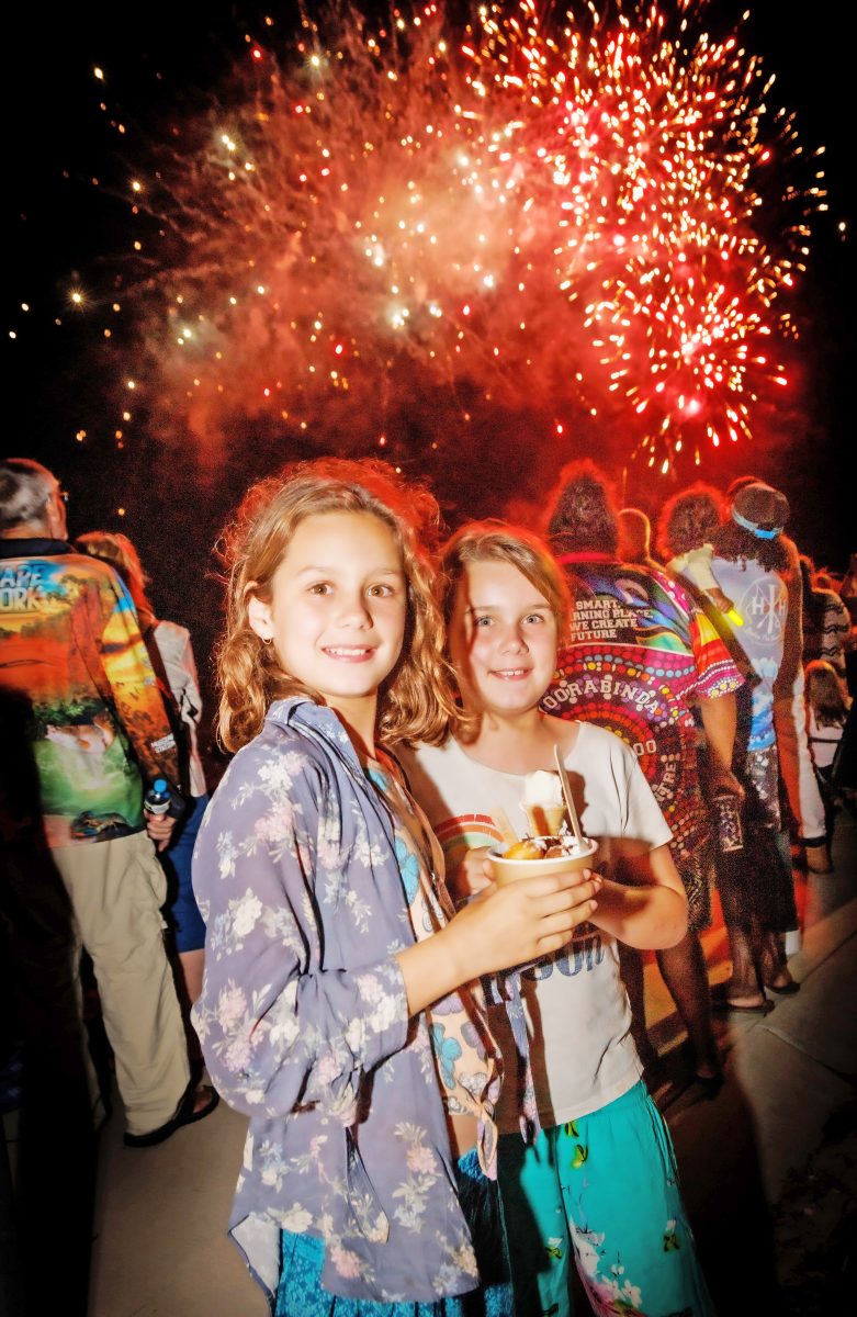 The fireworks display over the Endeavour River proved popular with families.