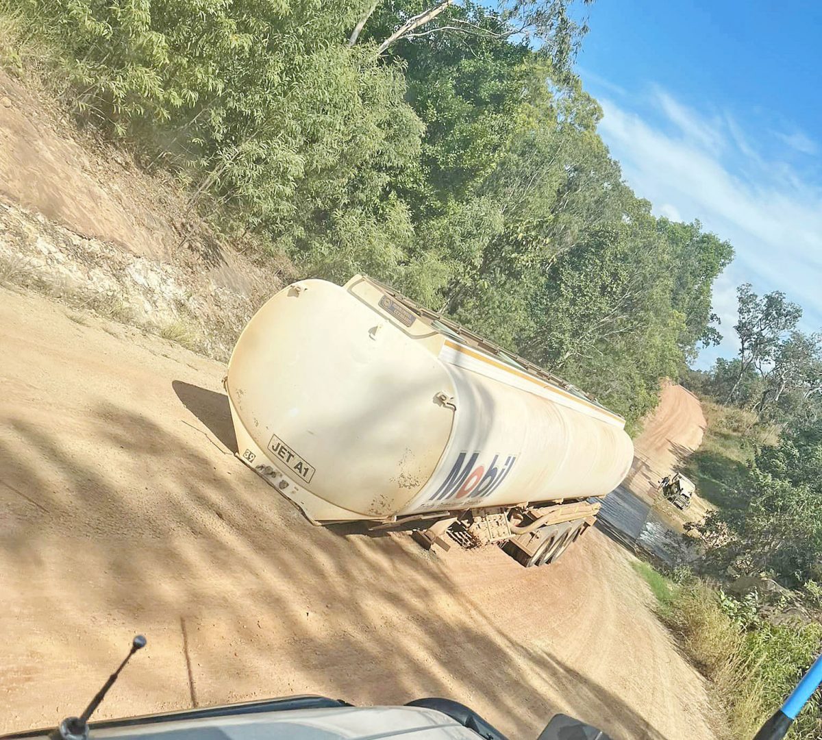 A fuel tanker was left on the Lockhart River access road on Thursday.