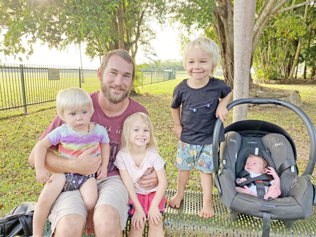 Jaxon Newman with children Ragnar, Ingrid, Hector and baby Silas. 