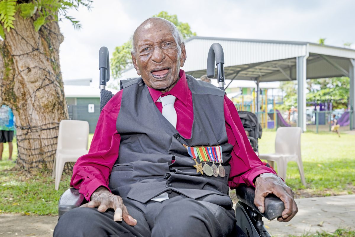 World War II veteran Awati Mau at the Torres Strait Island Light Infantry Battalion 80th anniversary ceremony held on Thursday Island in March this year. Picture: Defence Media