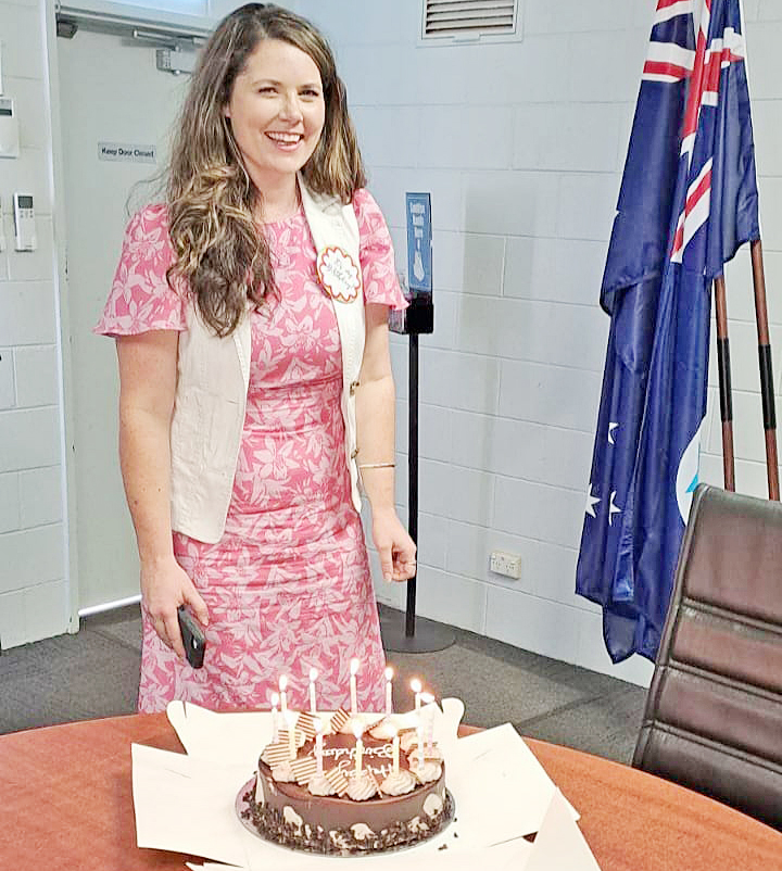 Kate Rosier, celebrating her birthday at the Aurukun Shire Council office last month, has been sacked by the mayor and councillors.