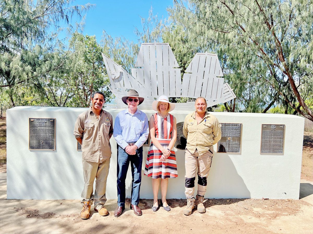 THE Governor of Queensland, Her Excellency Dr Jeannette Young, and husband Professor Alan Nimmo, with Mapoon rangers at Duyfken Point.