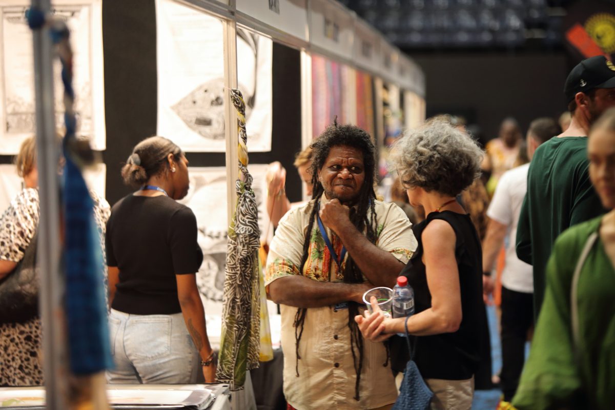 Moa Arts' Solomon Booth at the Cairns Indigenous Art Fair last week.