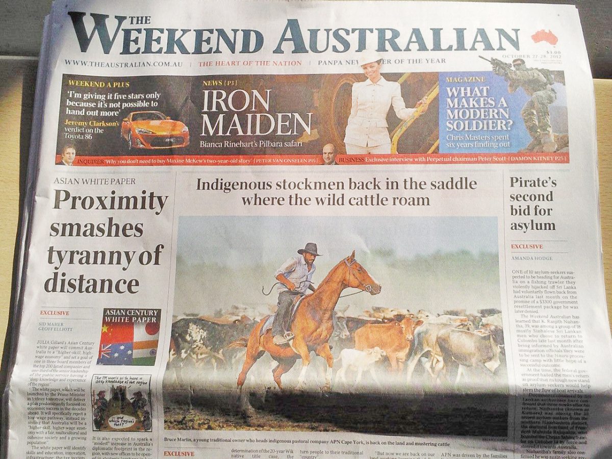 Brian Cassey's photo on the front page of The Australian on October 27, 2012.