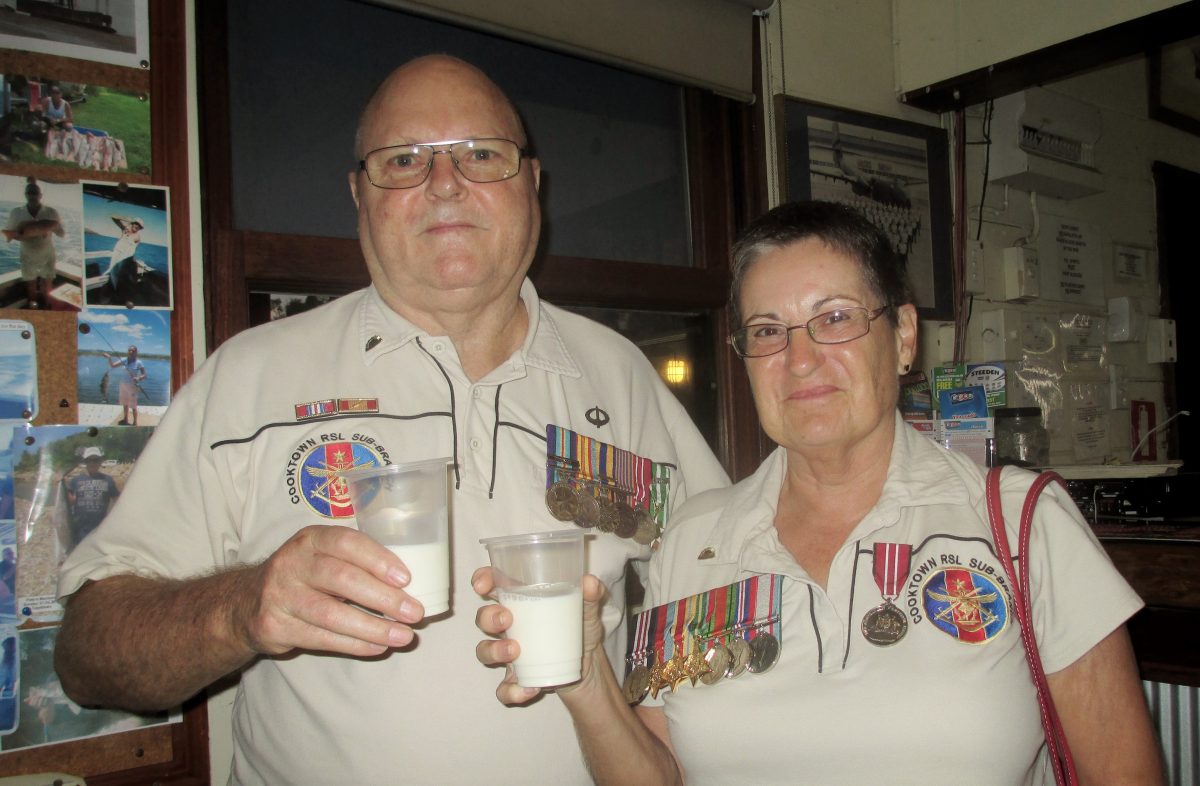 Peter and Julie at Anzac Day gunfire breakfast at the Cooktown RSL Memorial Club in 2014.