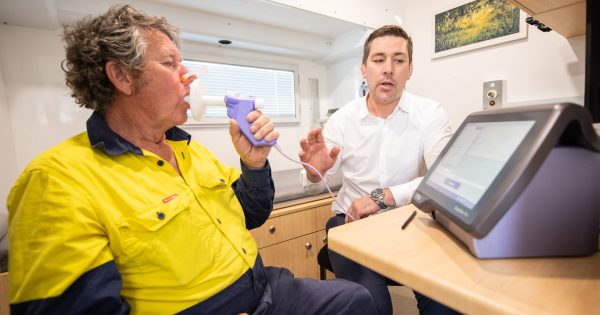 Road train rolling towards Weipa for former miner lung checks