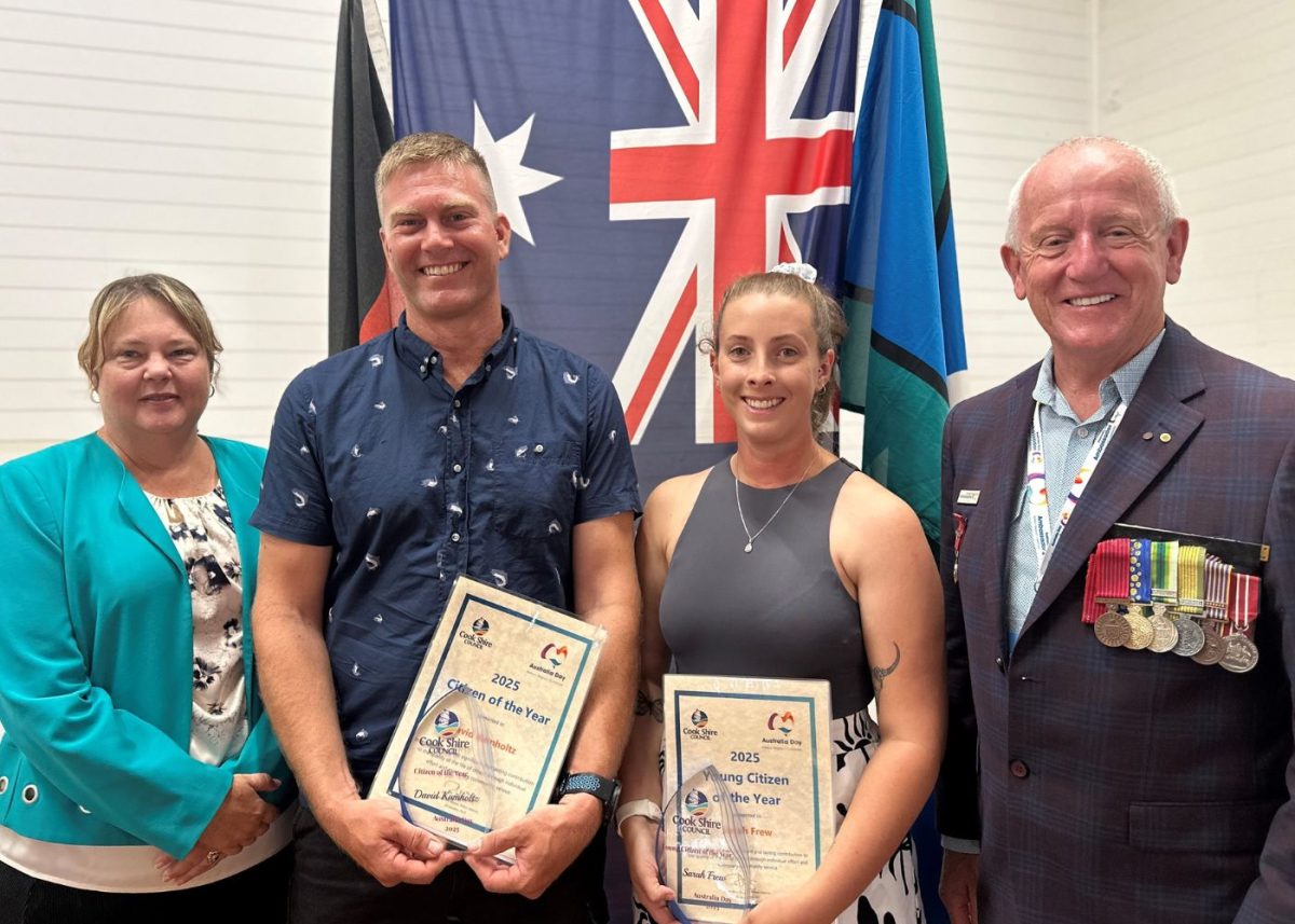 Cook Shire 2025 Citizen and Young Citizen of the Year Award winners David Chappy Kamholtz and Sarah Frew