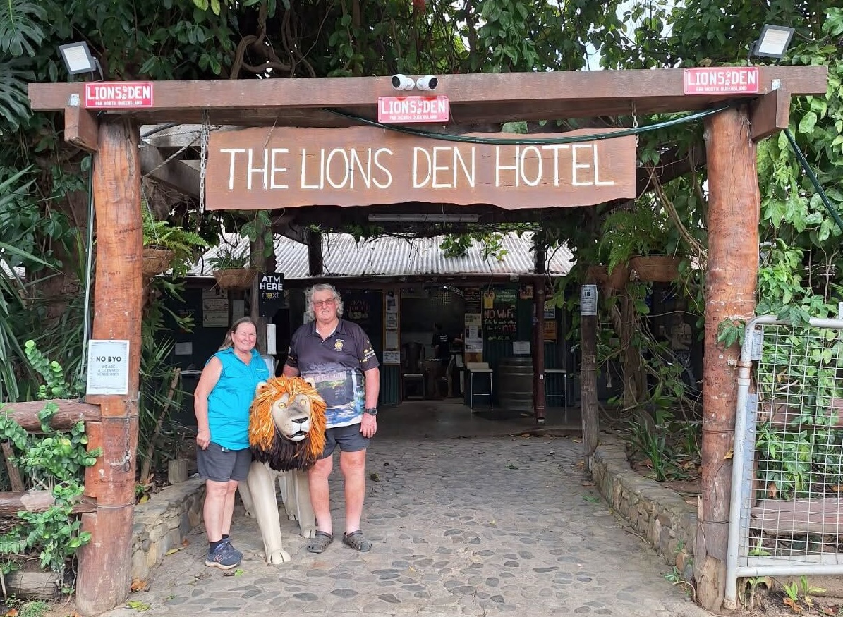 Lions Den Hotel managers Linda and Darryl Paradise outside the historic hotel. 