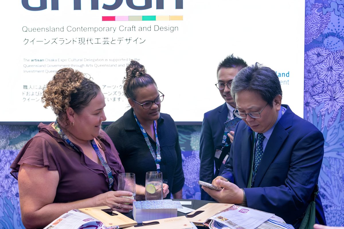 Melanie Gibson and Teneille Nuggins share Hope Vale art and culture at the Osaka Expo