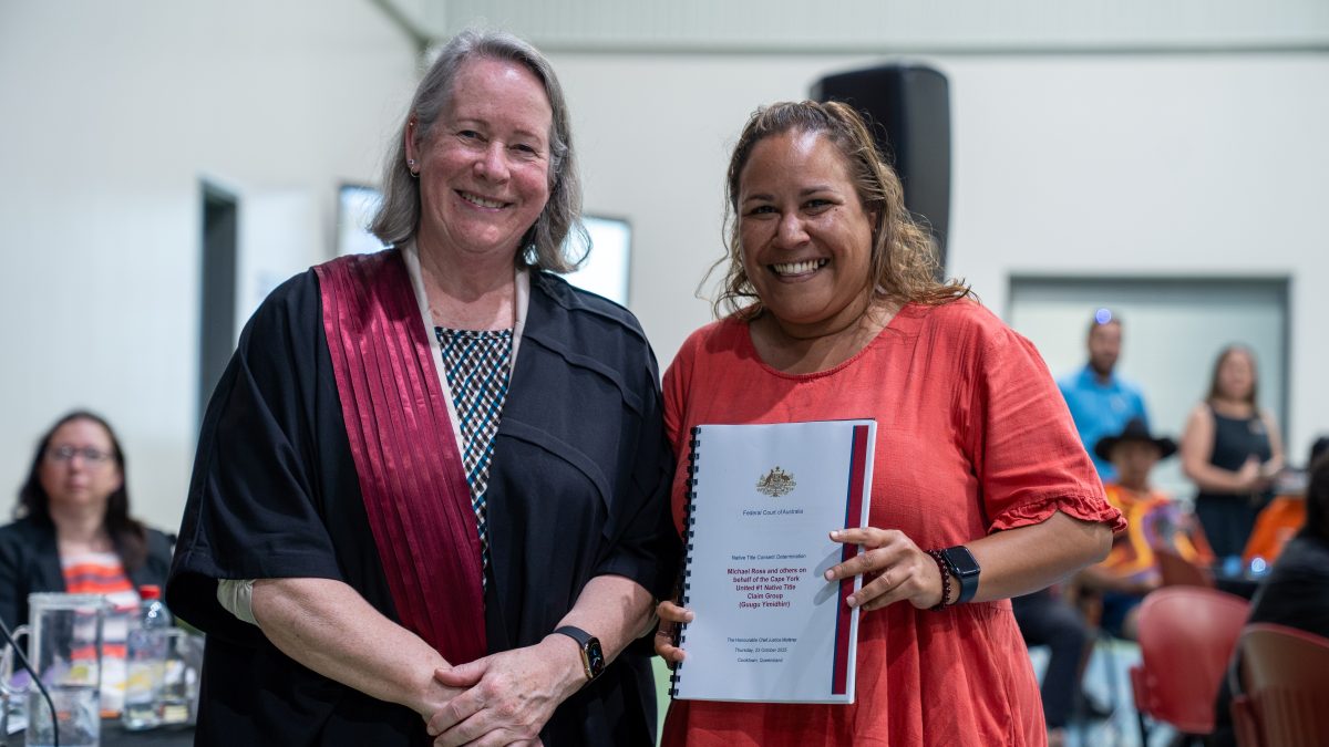 Chief Justice Debra Mortimer and Guugu Yimidhirr Traditional Owner Rickii-Lee Woibo