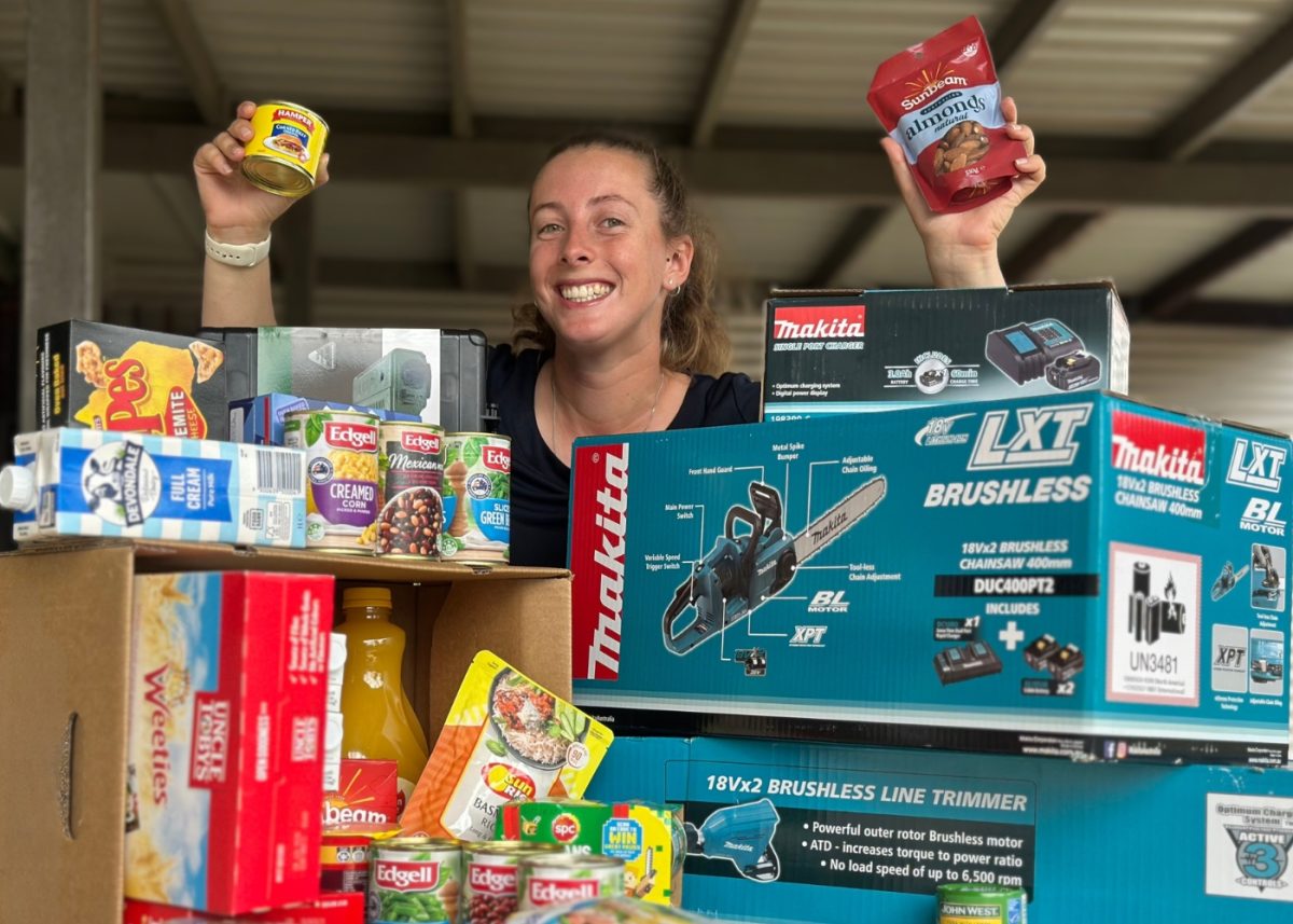 Cook Shire’s disaster management officer Sarah Frew displays just some of the prizes up for grabs as part of council’s Get Ready! Yard Clean Up Competition.
