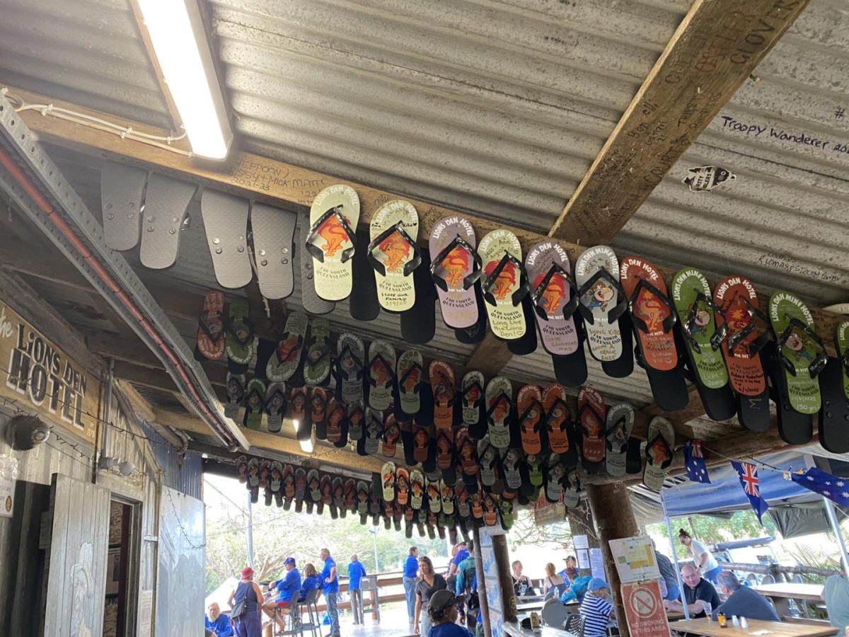 Thongs as art at the Lions Den Hotel in Queensland. 