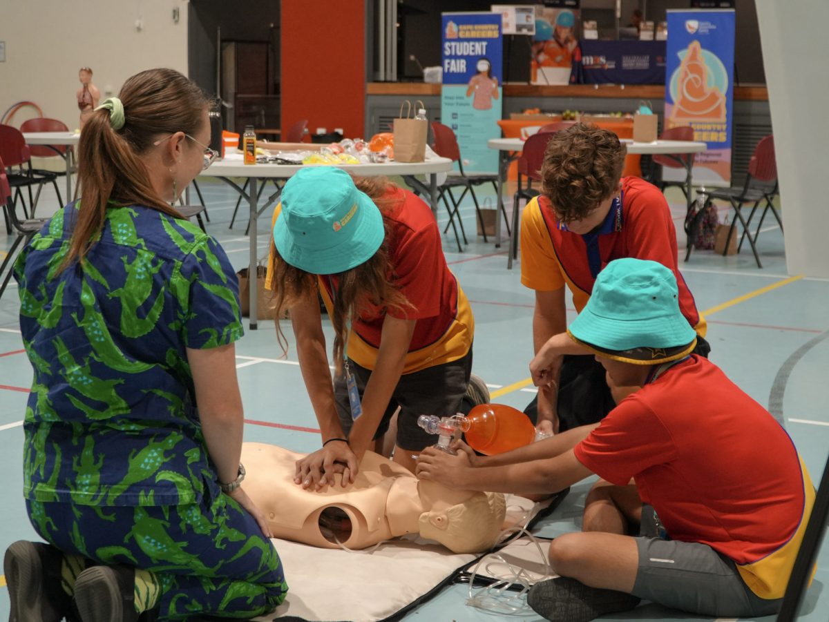 Students practise resuscitation on a dummy.