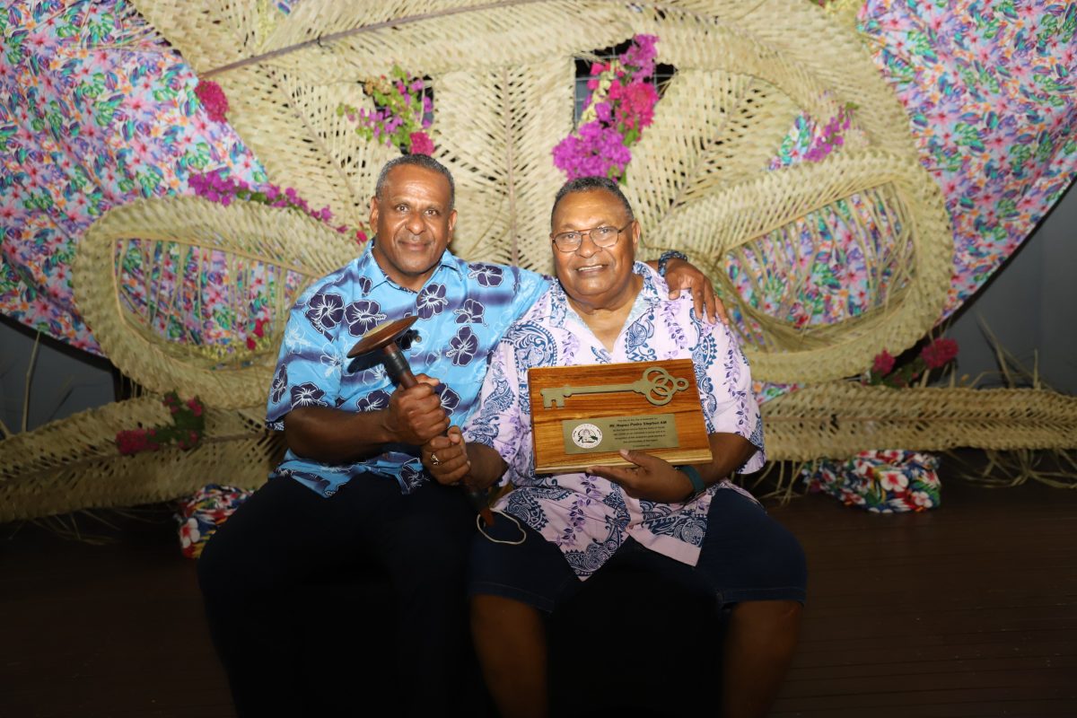 Torres Strait Regional Authority Chairperson George Nona and predecessor, Pedro Stephen.