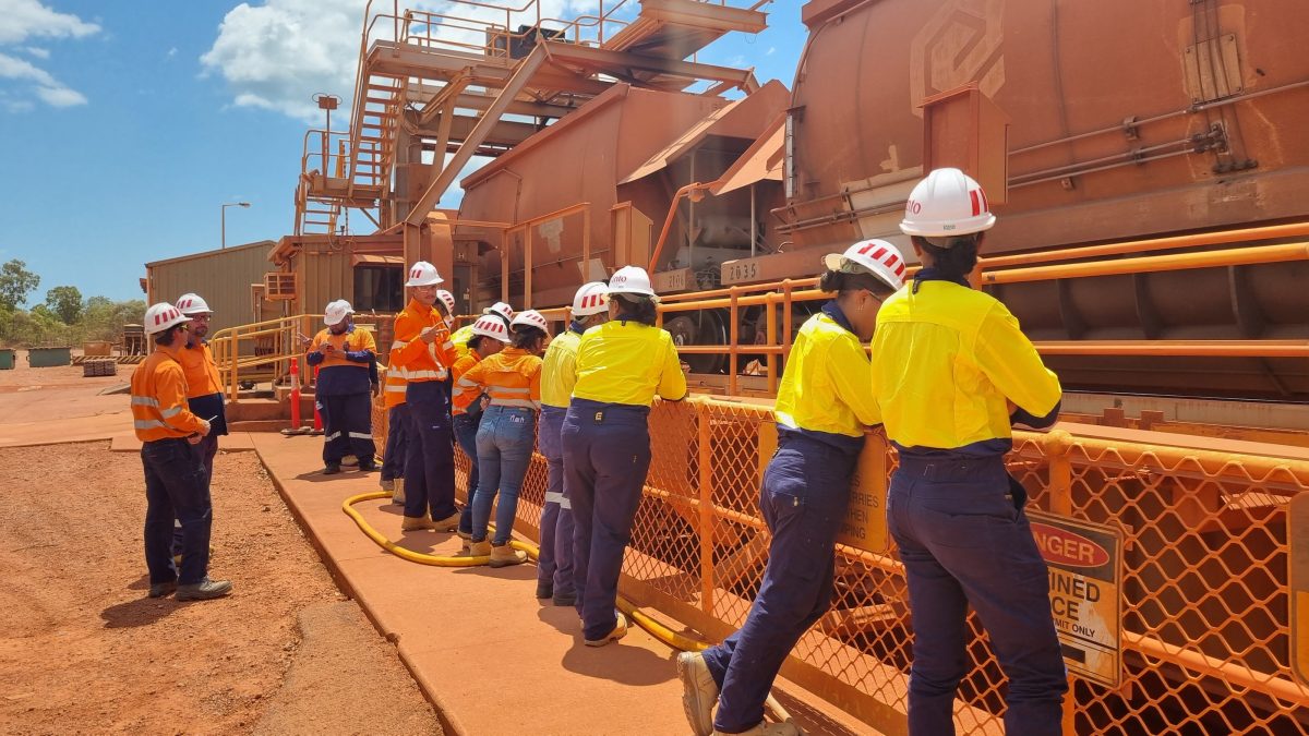Workers oversee a mine site.